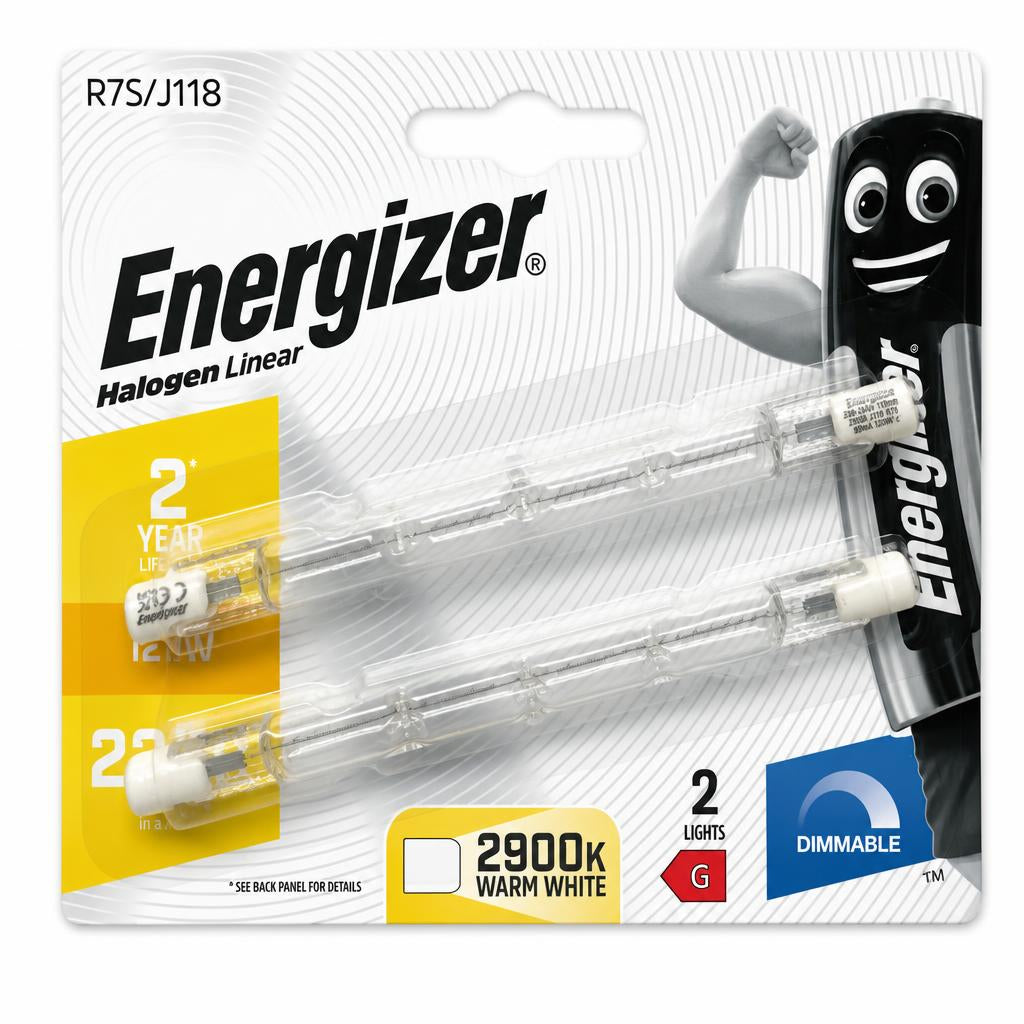 Energizer Halogen Linear R7S J118 bulbs front packaging