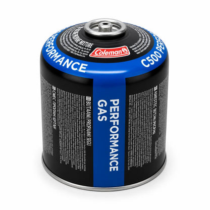 Coleman Performance Gas C500 cylinder on cardboard
