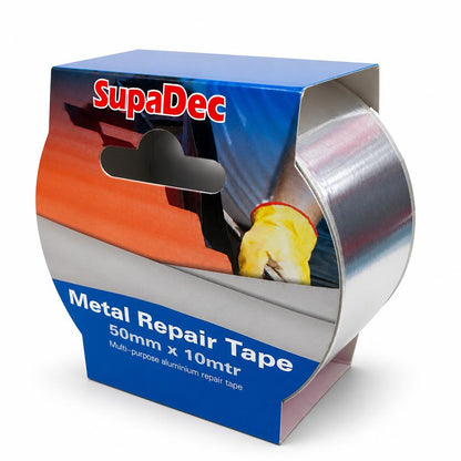 SupaDec Metal Repair Tape packaging showing 50mm x 10m details.