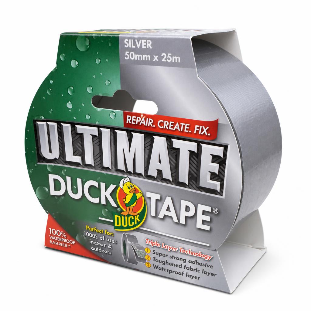 Duck Ultimate Silver Tape 50mm x 25m packaging front view