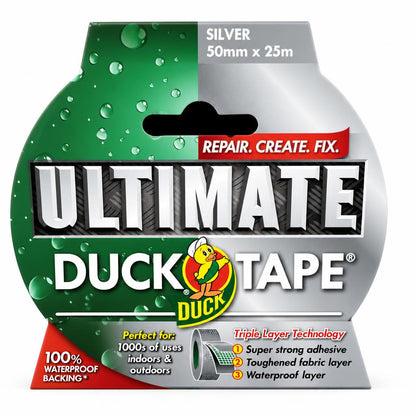 Duck Ultimate Silver Tape 50mm x 25m packaging side view
