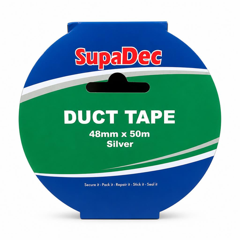 Front view of SupaDec Duct Tape packaging detailing 48mm x 50m size
