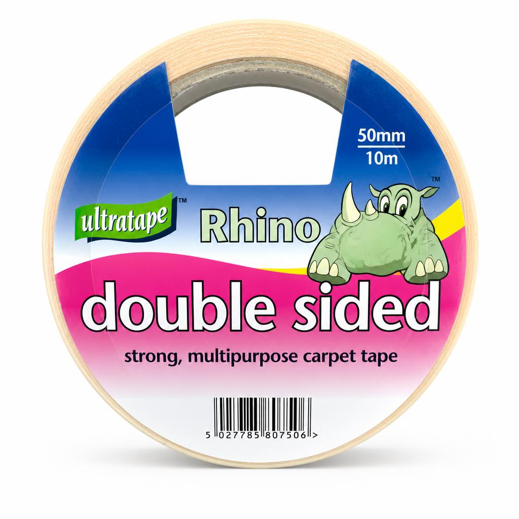 Close-up of Ultratape Rhino double sided carpet tape packaging
