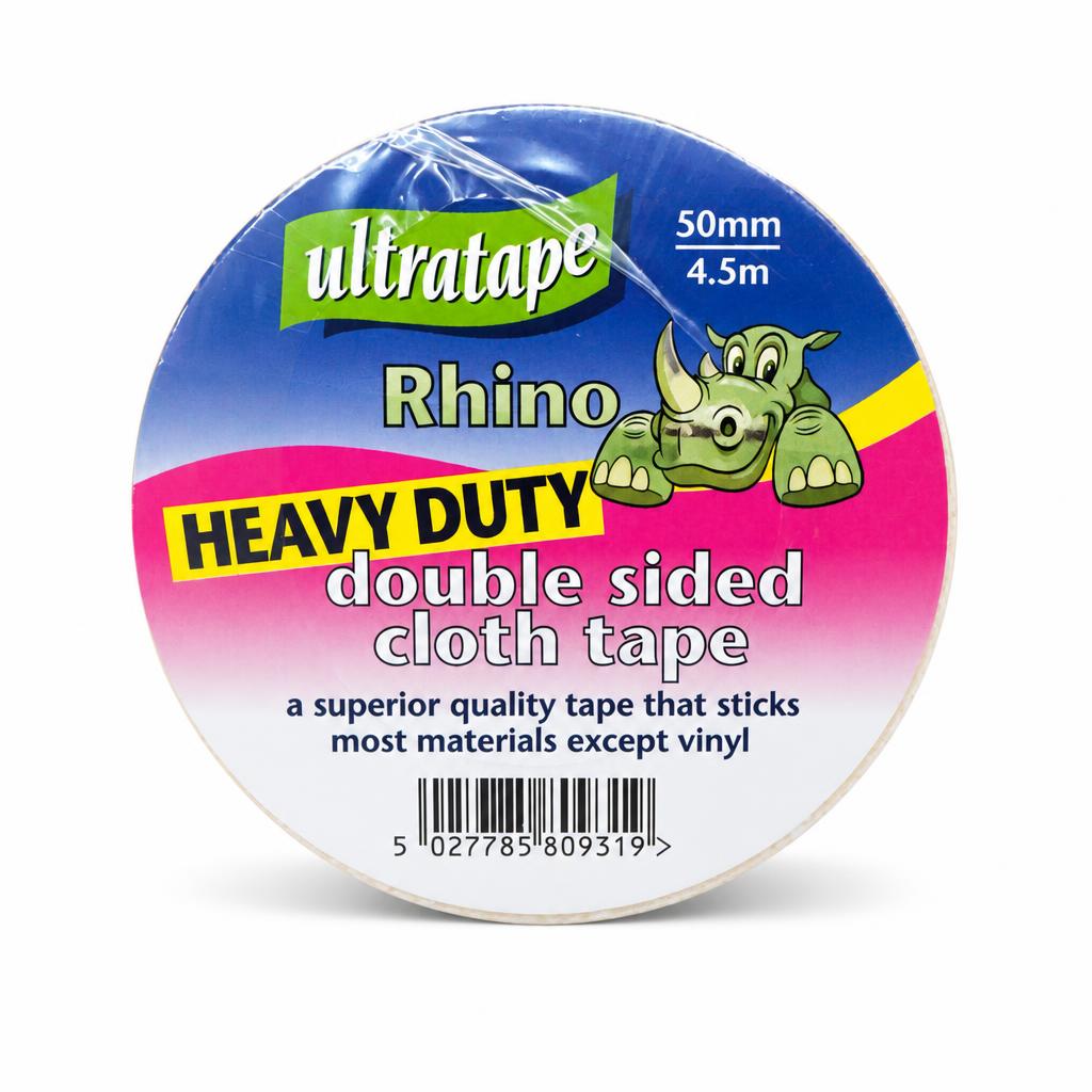 Top view of Ultratape Rhino Double Sided Cloth Tape with barcode