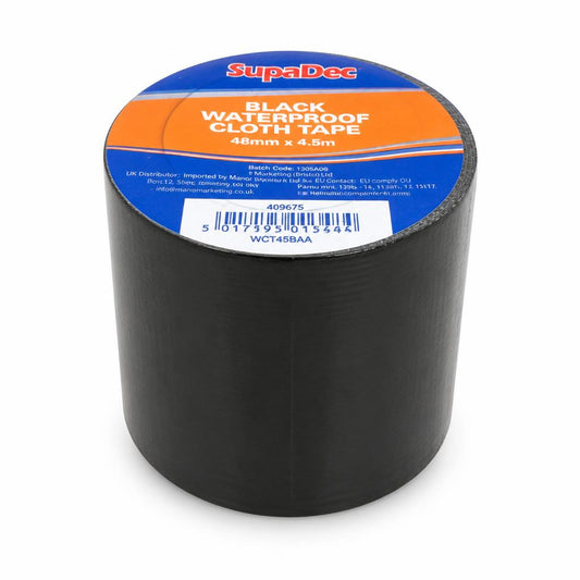 SupaDec Black Waterproof Cloth Tape 48mm x 4.5m packaging