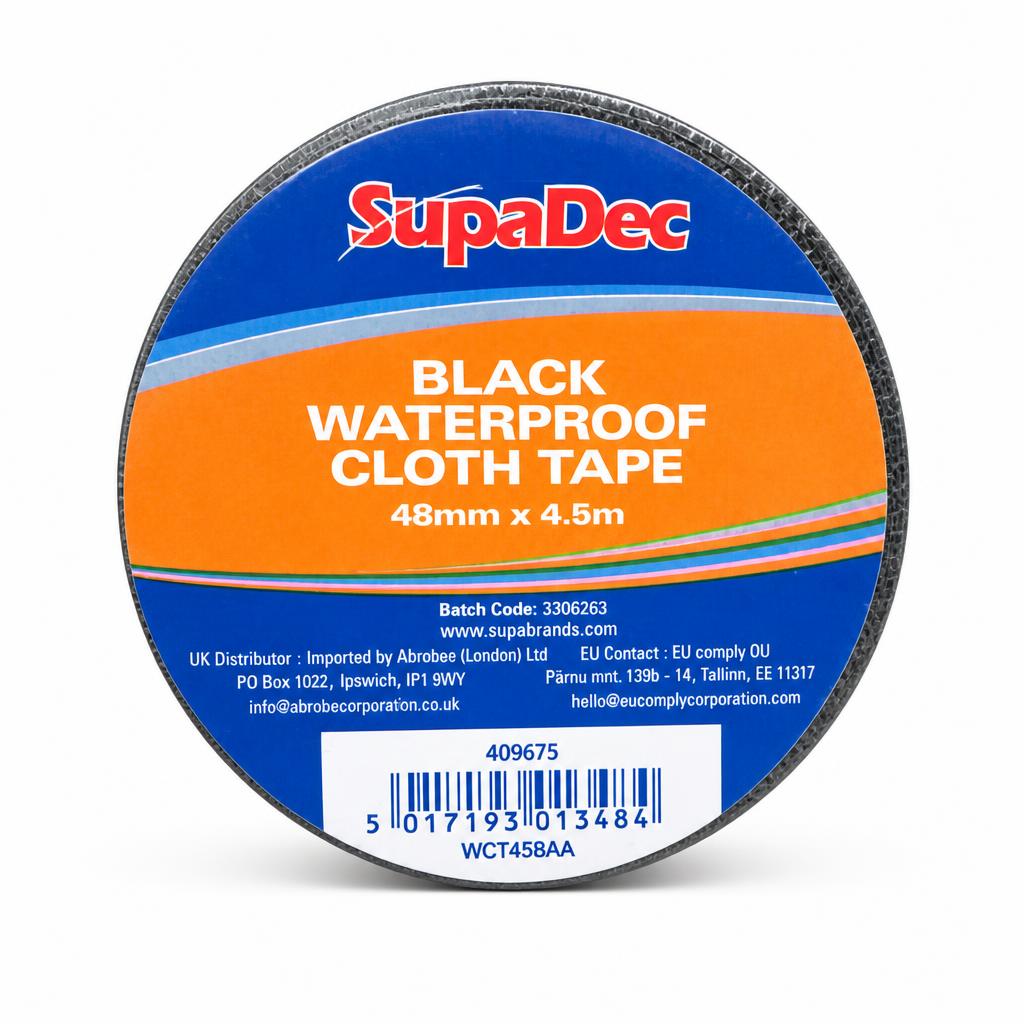 Top view of SupaDec Black Waterproof Cloth Tape