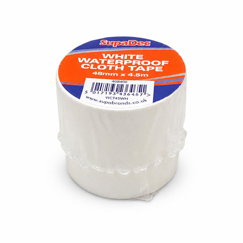 SupaDec white waterproof cloth tape on cardboard packaging