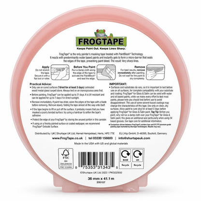 Back packaging of FrogTape Painter's Masking Tape