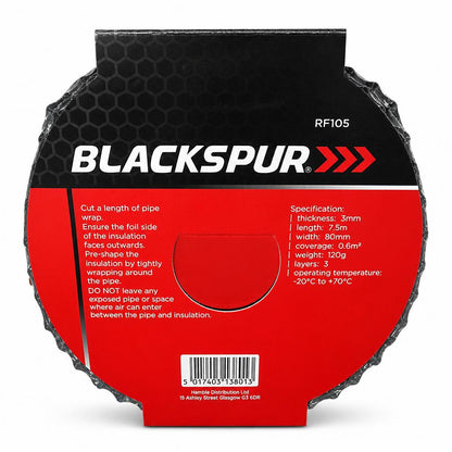Back view of Blackspur Pipe Insulation package showing specifications