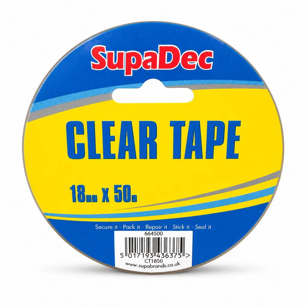 SupaDec Clear Tape 18mm x 50m front view