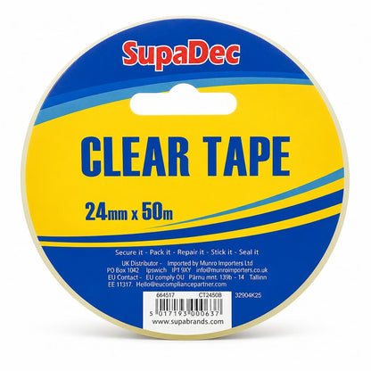 Close-up of SupaDec Clear Tape packaging with details