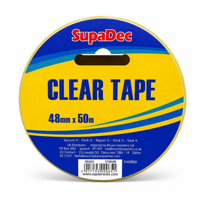 Close-up of SupaDec Clear Tape label and specifications