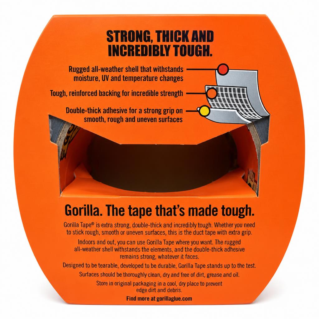 Gorilla Tape Silver packaging back view