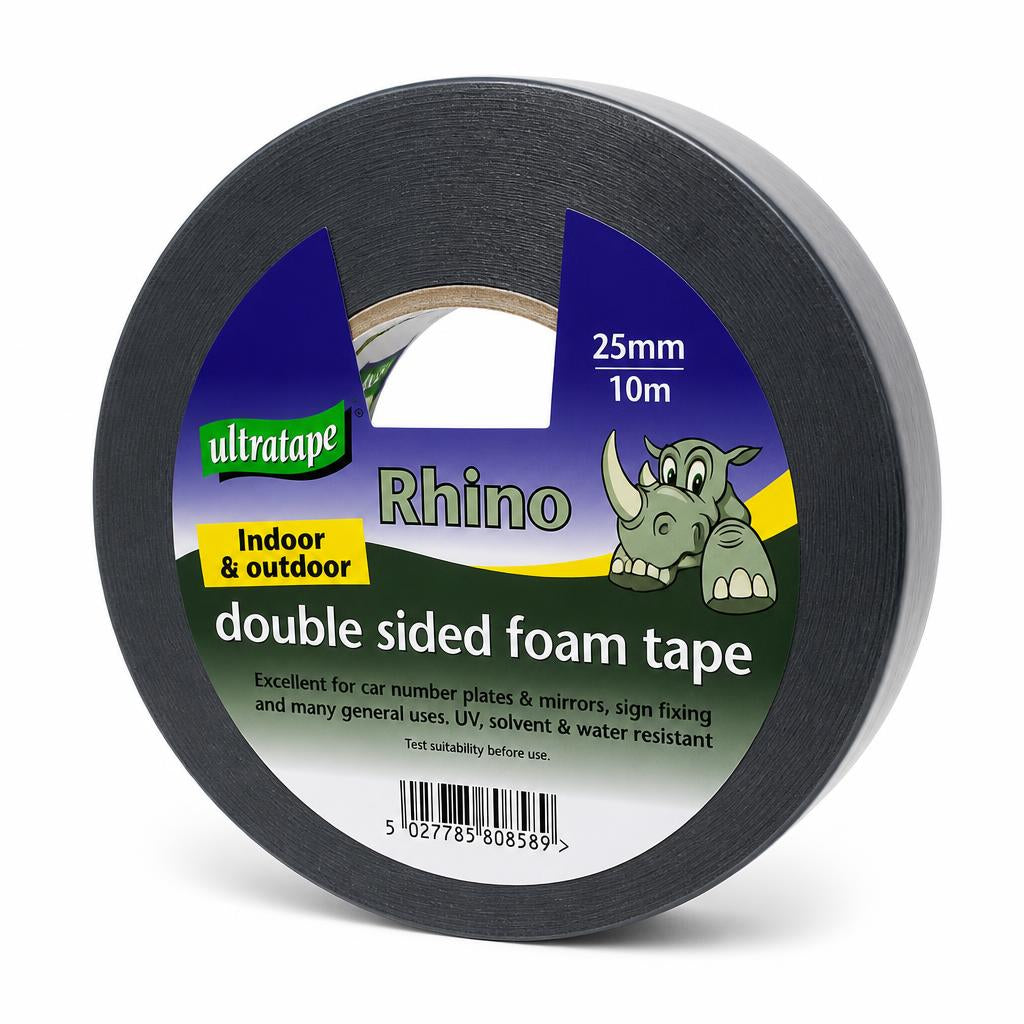 Ultratape Rhino double sided foam tape on brown background