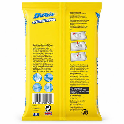 Duzzit Antibacterial Wipes back packaging with instructions