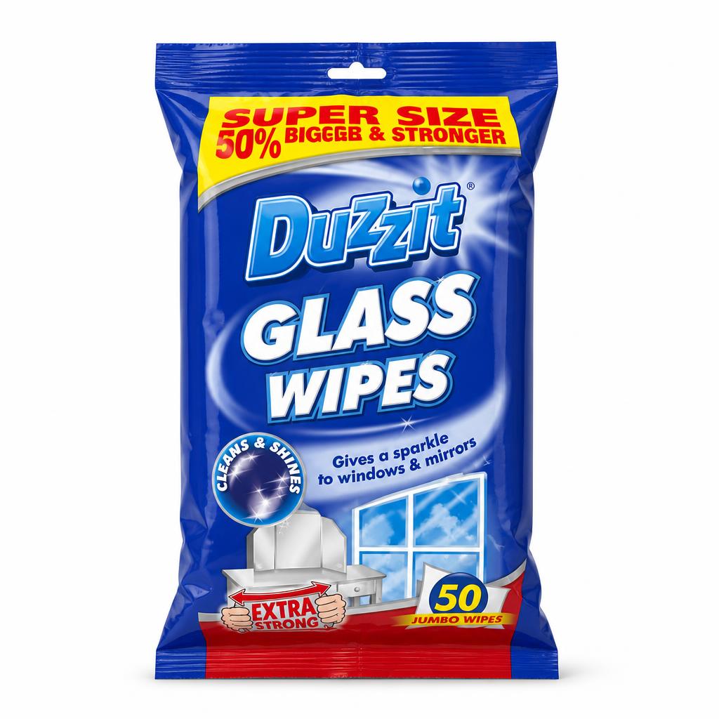 Duzzit Glass Wipes front packaging