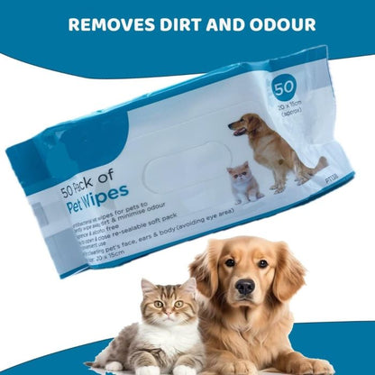 Back view of Ashley Antibacterial Fresh Pet Wipes package with key features highlighted