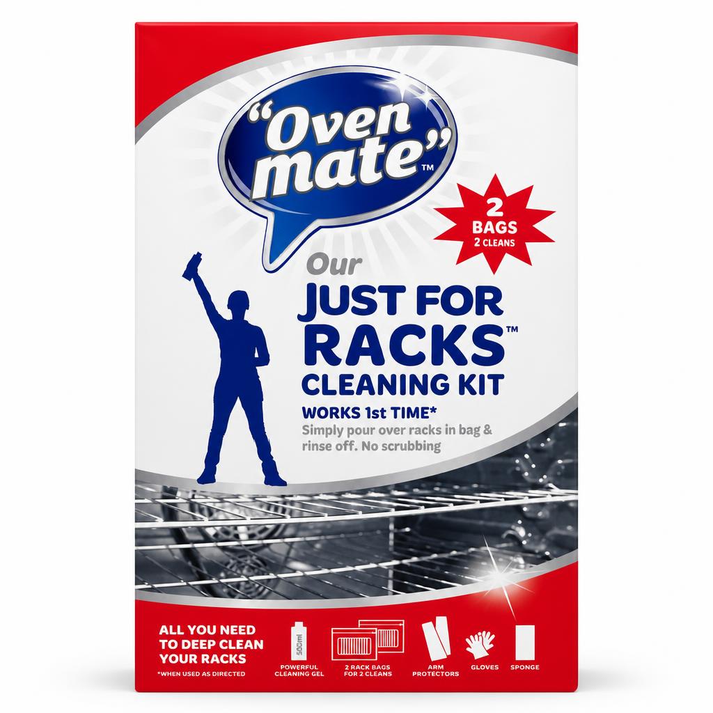 Front of Oven Mate Just for Racks Cleaning Kit packaging