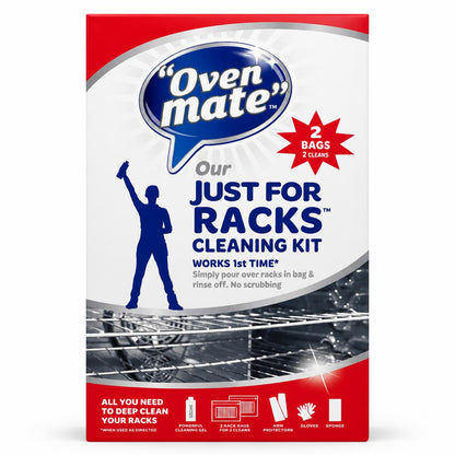 Front of Oven Mate Just for Racks Cleaning Kit packaging
