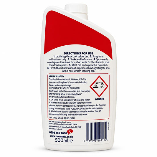 Back view with usage instructions of Oven Mate Air Fryer Foaming Cleaner 500ml