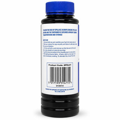 SupaDec Lamp Oil instructions and barcode