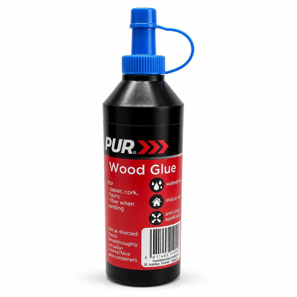 Back of Blackspur PVA Wood Glue showing barcode and details