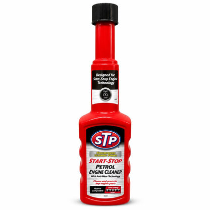 Front view of STP Start-Stop Petrol Engine Cleaner bottle
