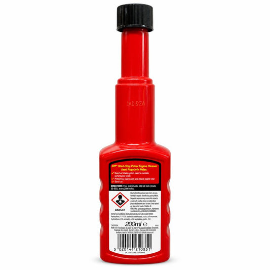 Back view of STP Start-Stop Petrol Engine Cleaner bottle