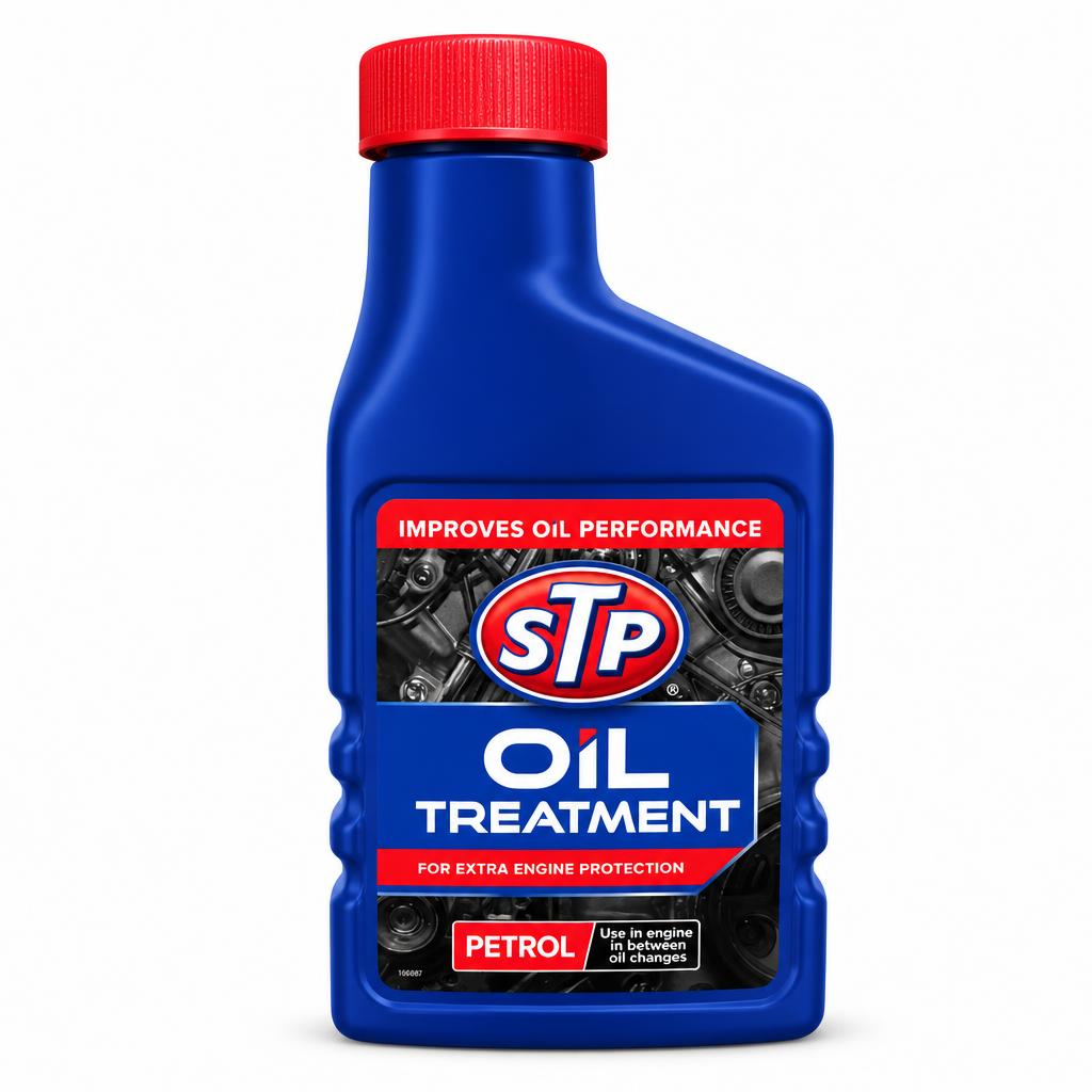 Front view of STP Oil Treatment bottle