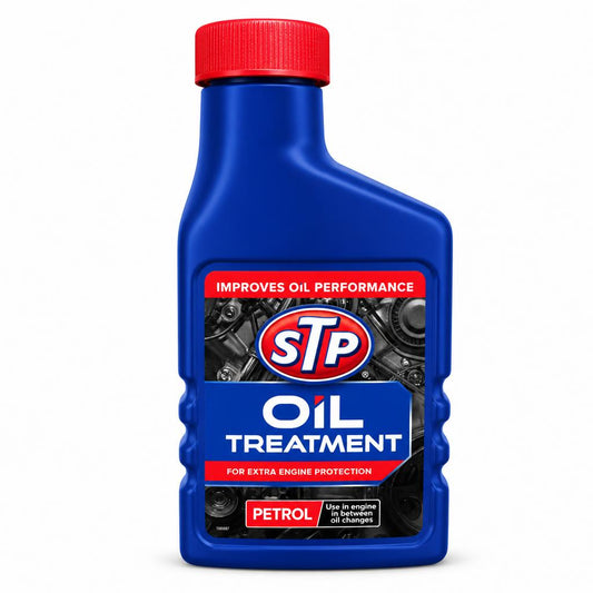Front view of STP Oil Treatment bottle