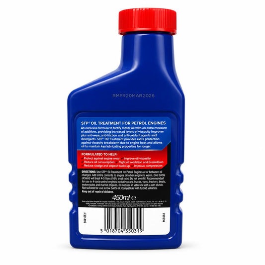 Back view of STP Oil Treatment bottle with instructions