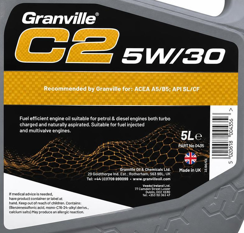 Back view showing details and safety information of Granville Hypalube SL oil
