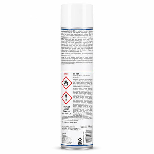 Auto Extreme Rapid De-Icer 750ml can back view with warnings
