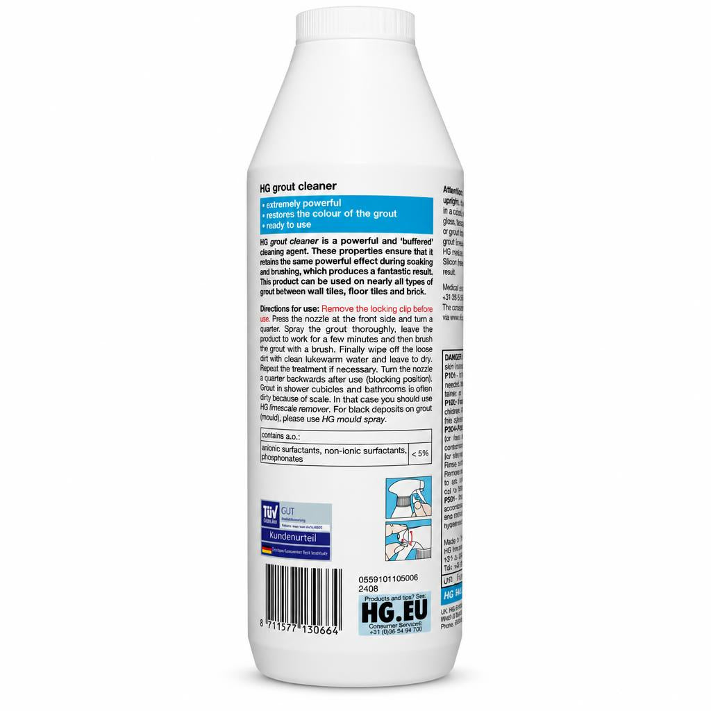 HG Grout Cleaner labeling and instructions on the back