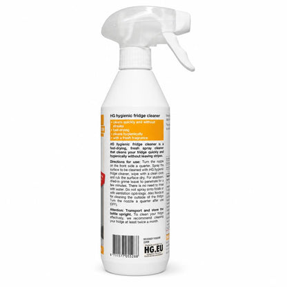 HG Hygienic Fridge Cleaner 500ml bottle back with instructions