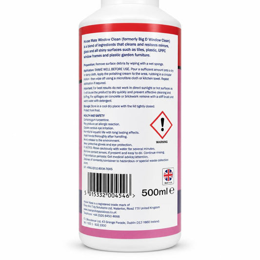 House Mate Window Clean Polishing Cream back packaging with instructions and barcode