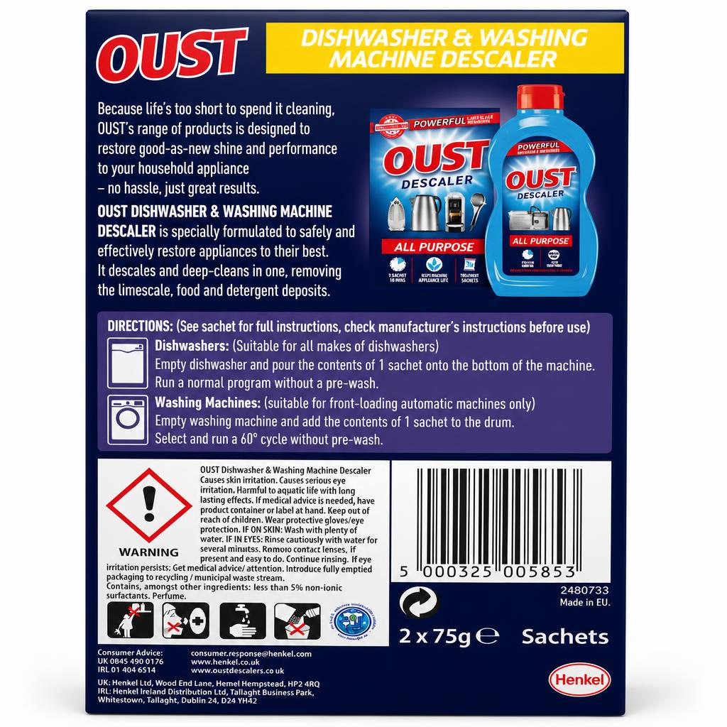 Oust Descaler packaging back view