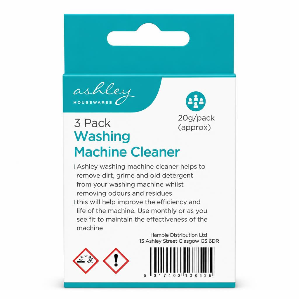Ashley Housewares 3 Pack Washing Machine Cleaner packaging back