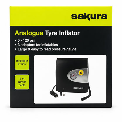 Front view of Sakura Analogue Tyre Inflator packaging