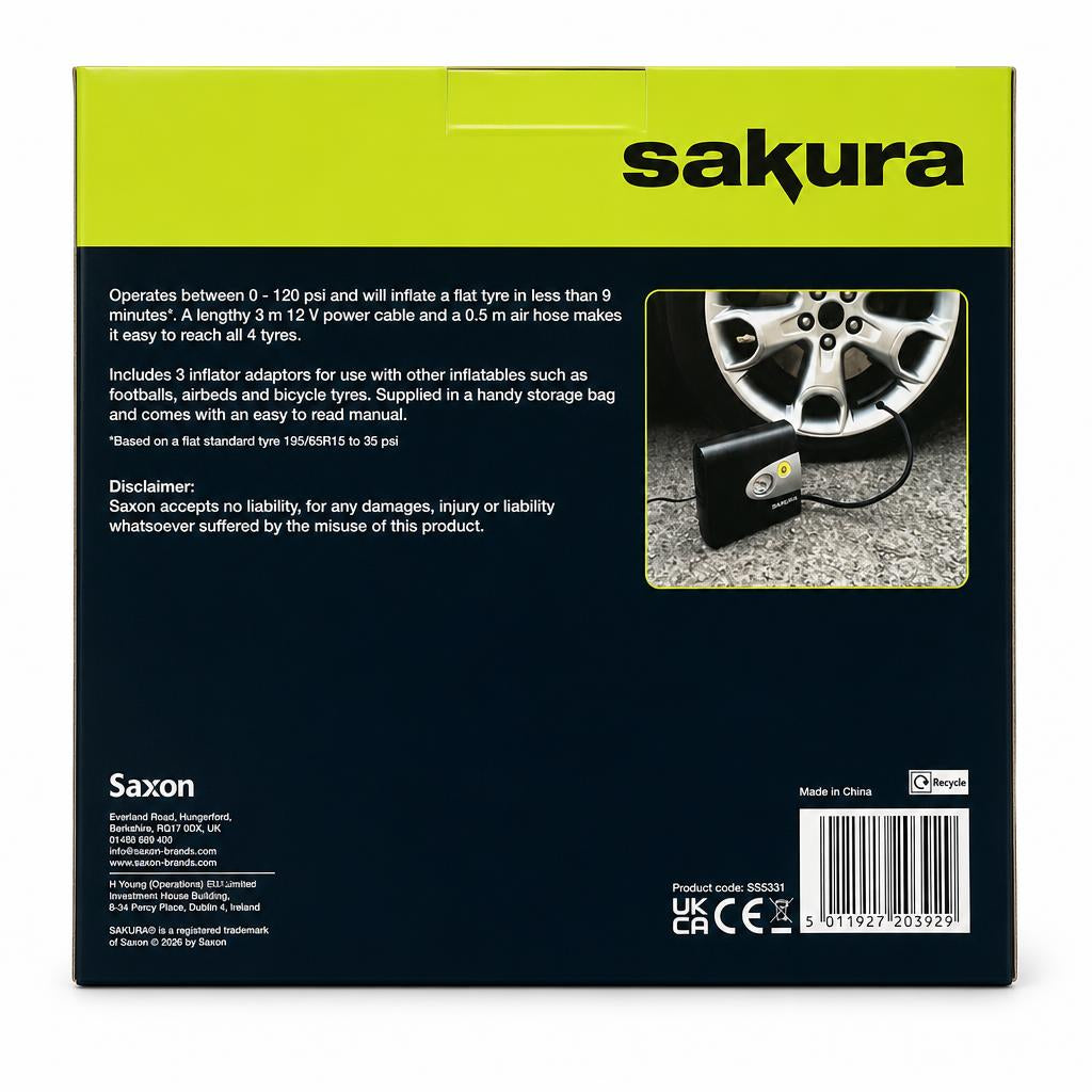 Back view of Sakura Analogue Tyre Inflator packaging