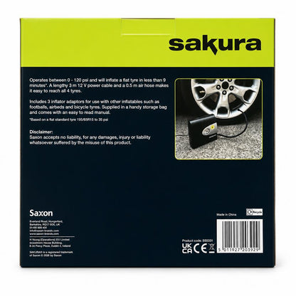 Back view of Sakura Analogue Tyre Inflator packaging