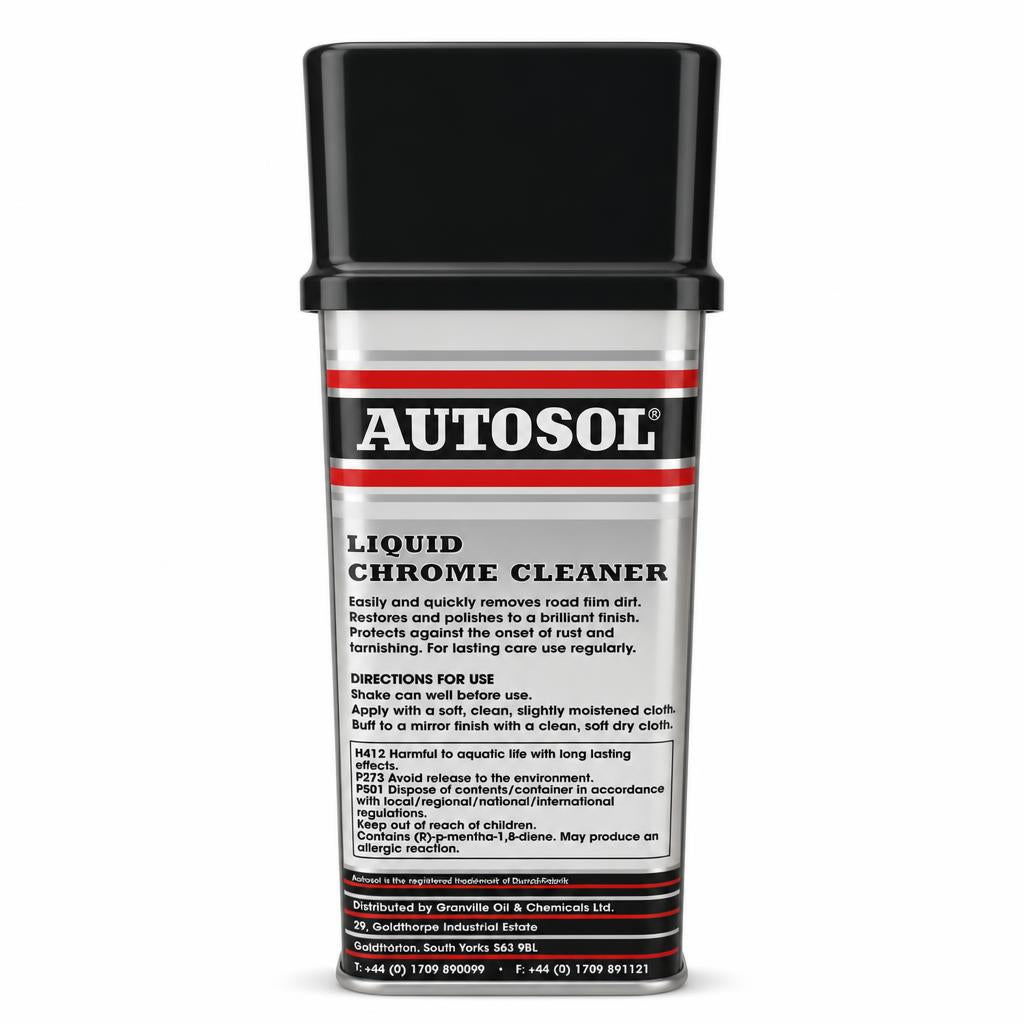 Autosol Liquid Chrome Cleaner back instructions and details