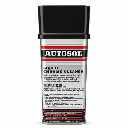 Autosol Liquid Chrome Cleaner back instructions and details