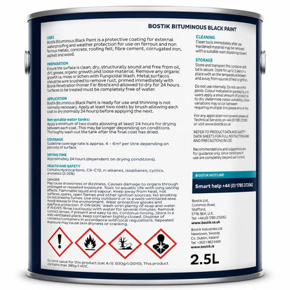Bostik Bituminous Black Paint 2.5L back packaging