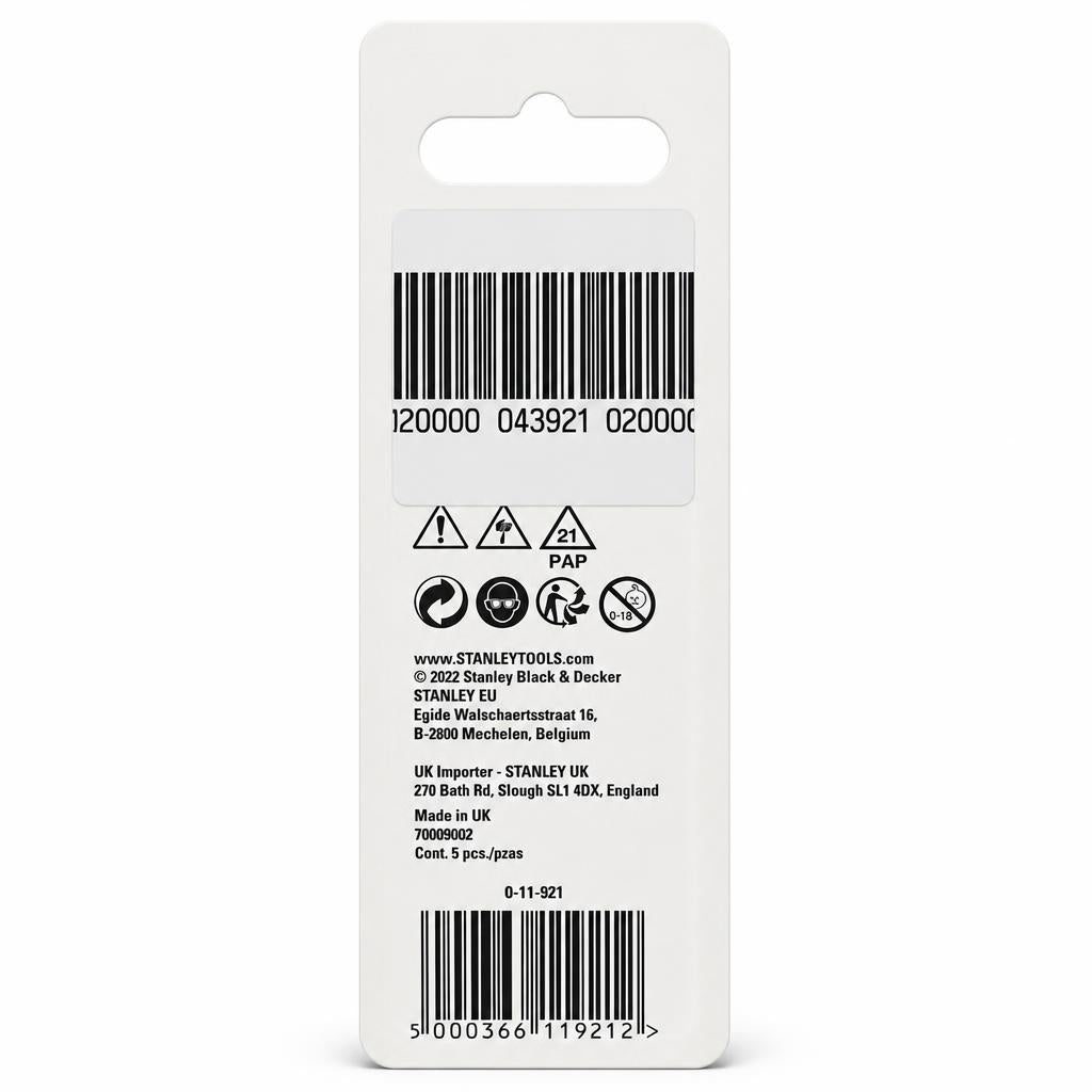 Stanley 1992 heavy-duty utility knife blades packaging back