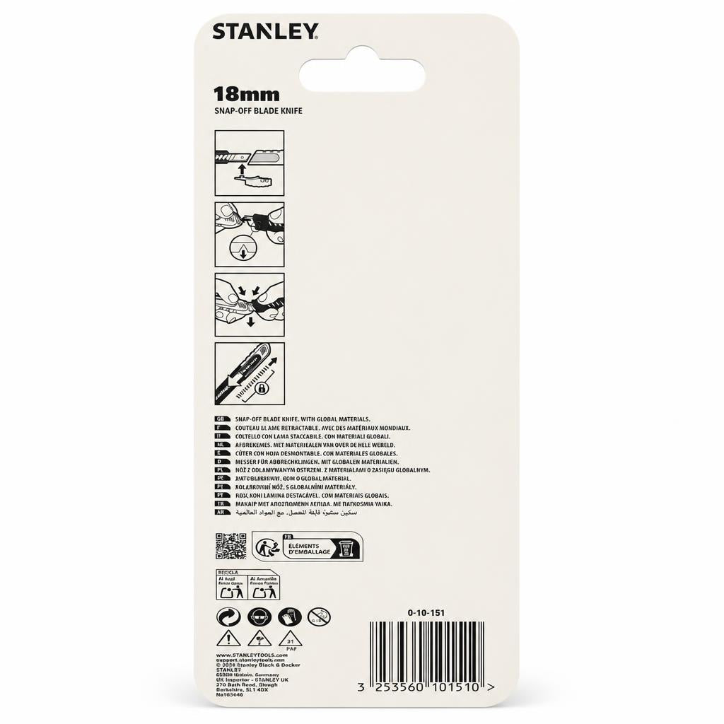 Stanley Snap-Off Blade Knife 18mm packaging back