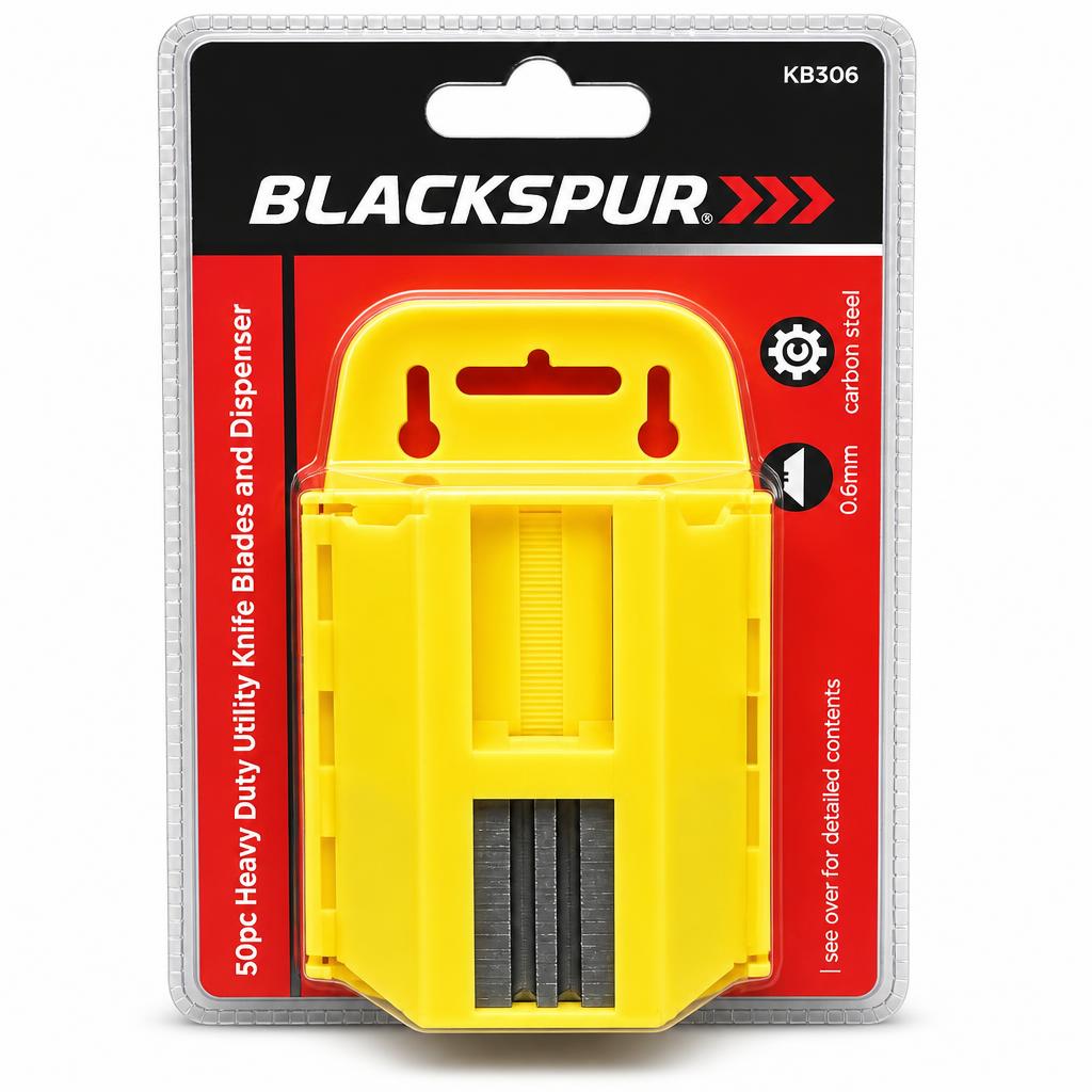 Blackspur 50pc Heavy Duty Utility Knife Blades packaging