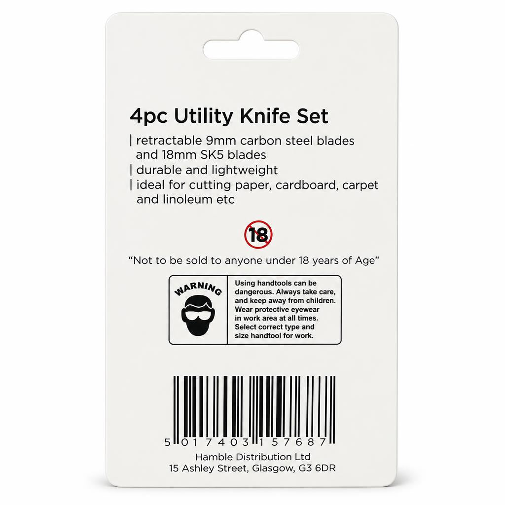Back view of Blackspur 4pc Utility Knife Set packaging