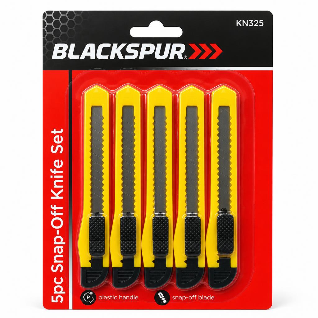 Blackspur 5pc Snap-Off Knife Set KN325 packaging front view