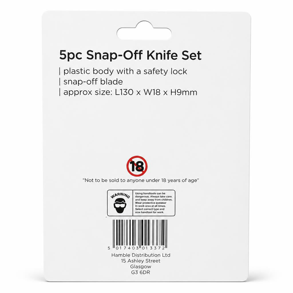 Back view of packaging for Blackspur 5pc Snap-Off Knife Set KN325